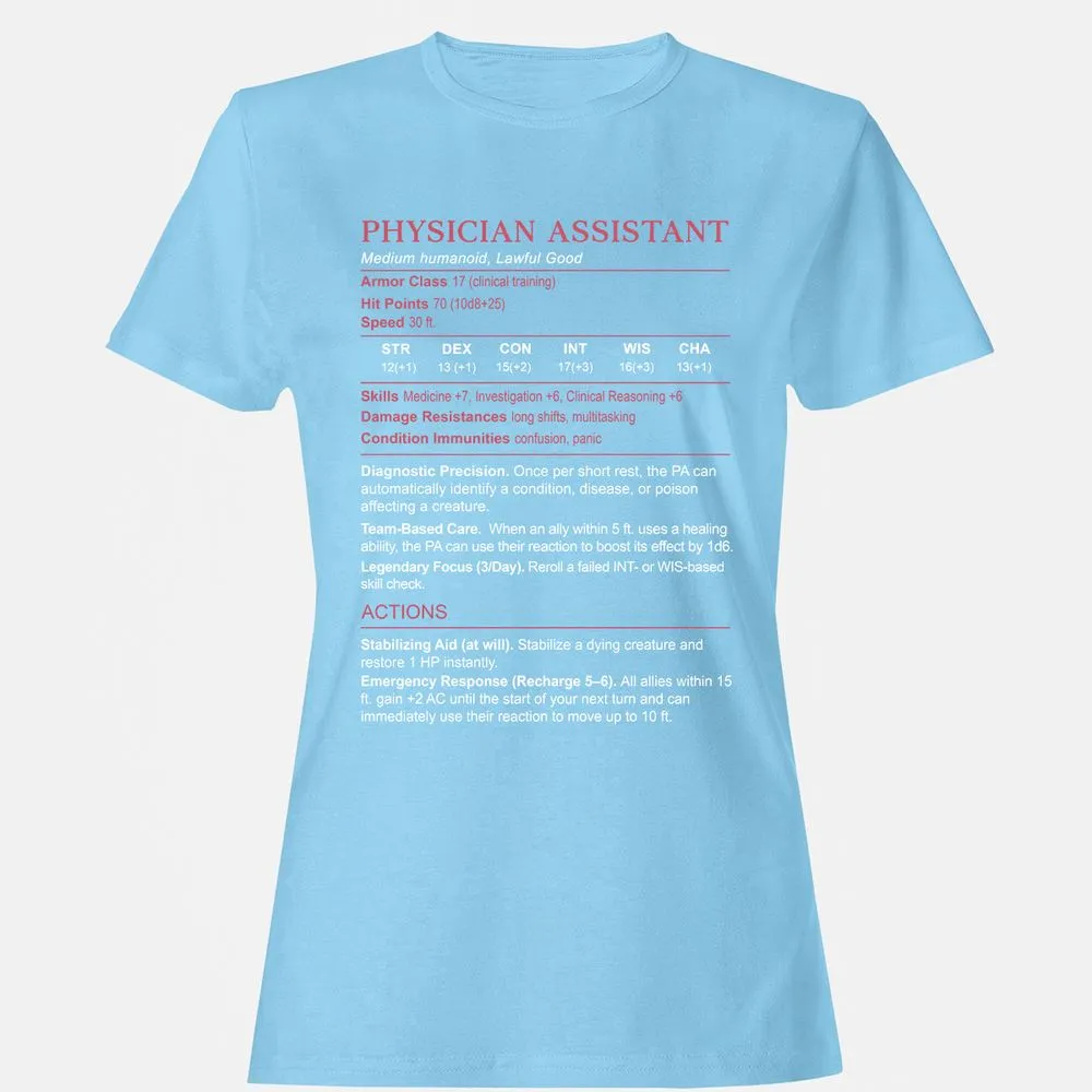PHYSICIAN ASSISTANT Stats Women's T-Shirt - Light Blue - 8