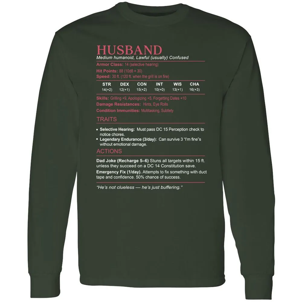 Husband Stats Long Sleeve T-Shirt - Forest Green - 4