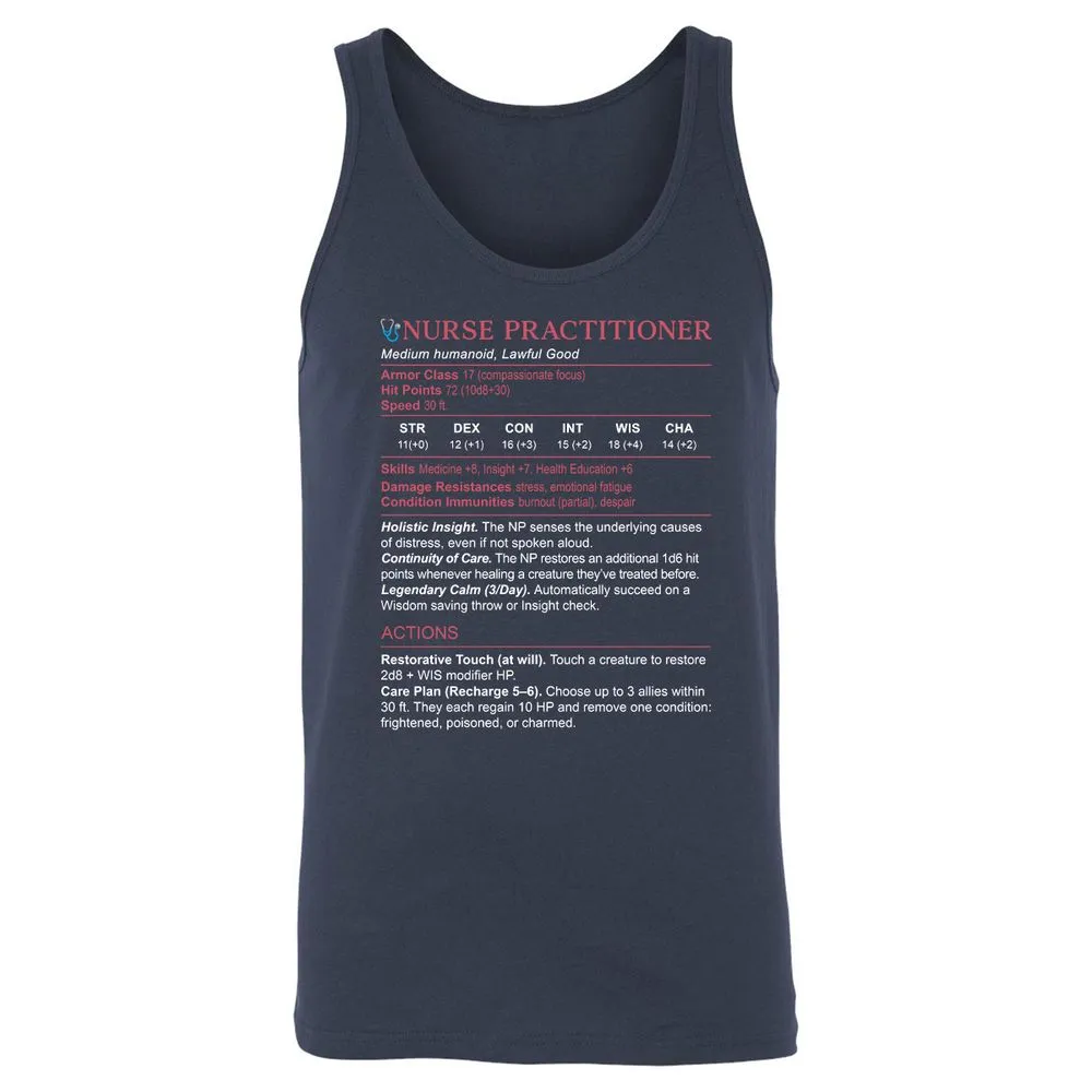 Nurse Practitioner Stats Unisex Jersey Tank - Navy - 2