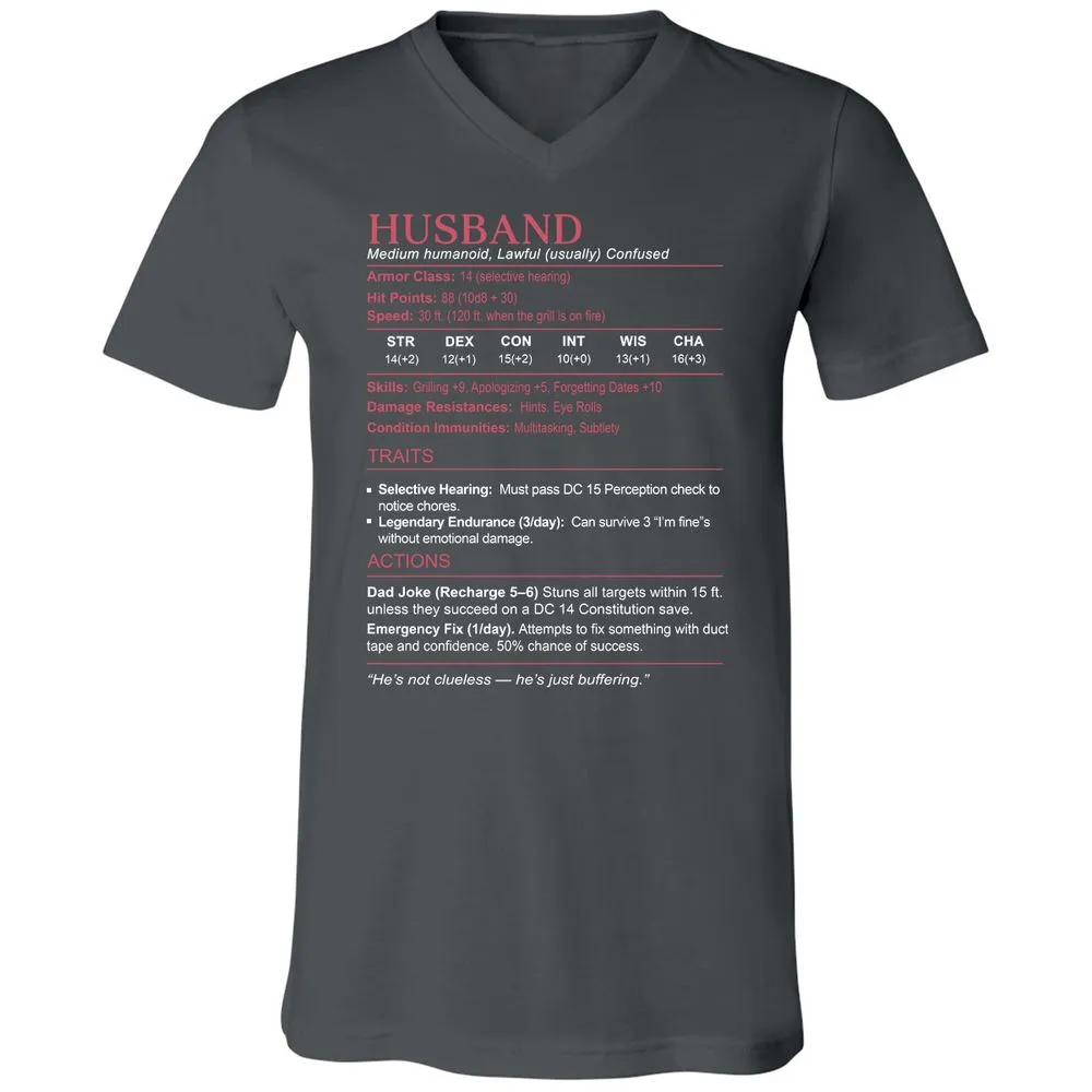 Husband Stats Unisex V-Neck T-Shirt - Asphalt - 12