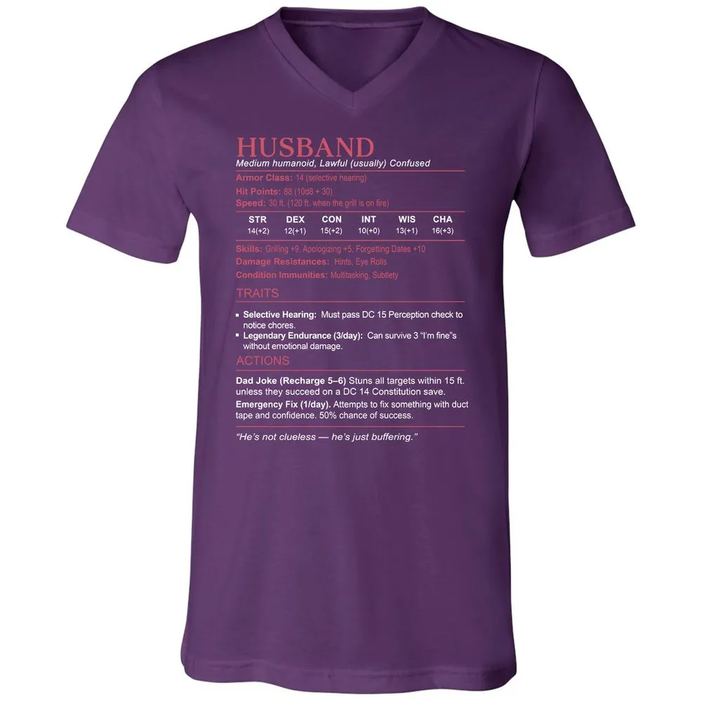 Husband Stats Unisex V-Neck T-Shirt - Team Purple - 9
