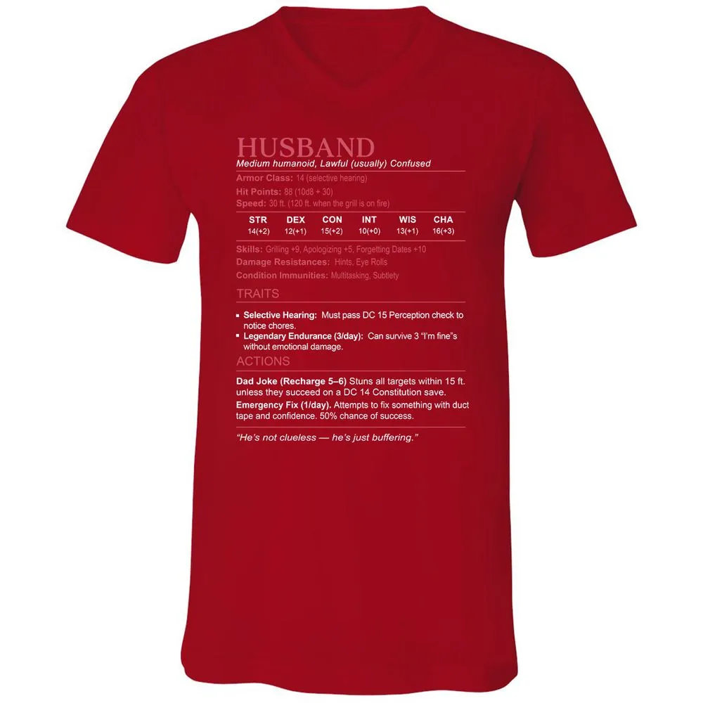 Husband Stats Unisex V-Neck T-Shirt - Red - 3