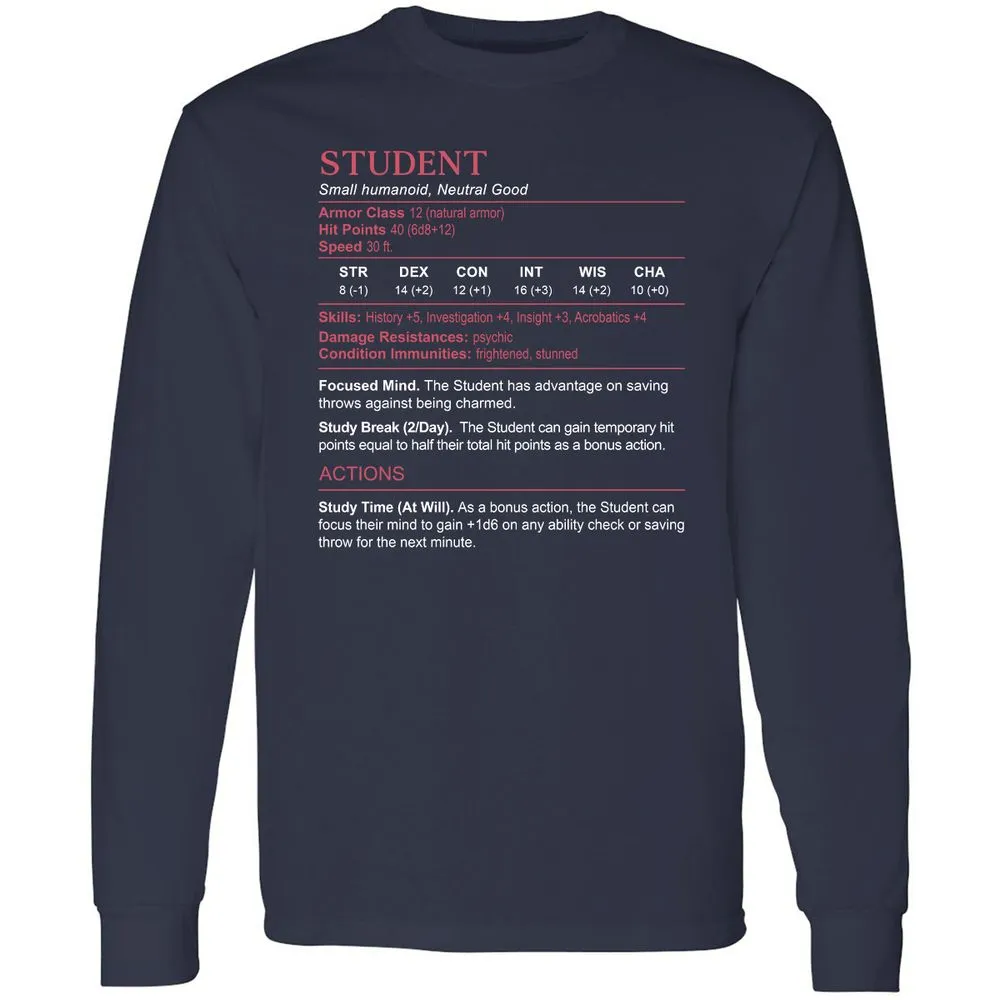 Student Stats Long Sleeve T-Shirt - Navy - 2