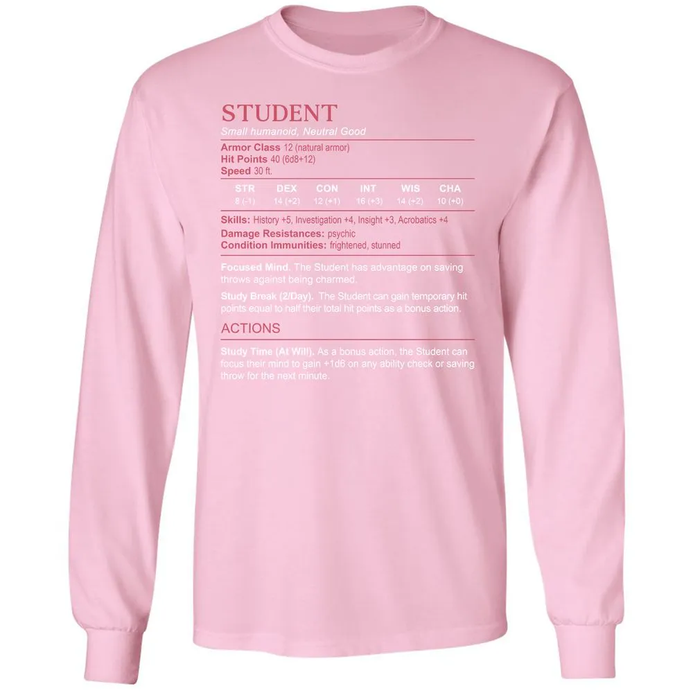 Student Stats Long Sleeve T-Shirt - Light Pink - 3