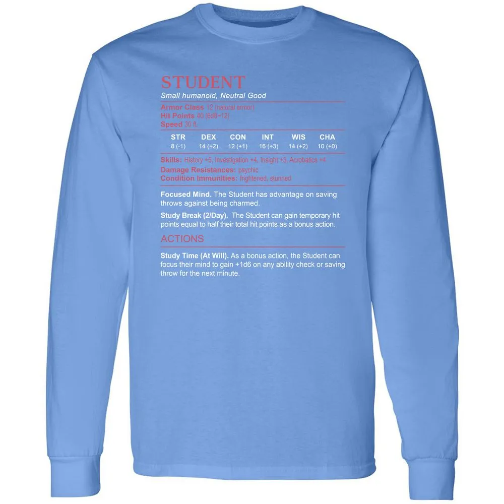 Student Stats Long Sleeve T-Shirt - Carolina Blue - 12