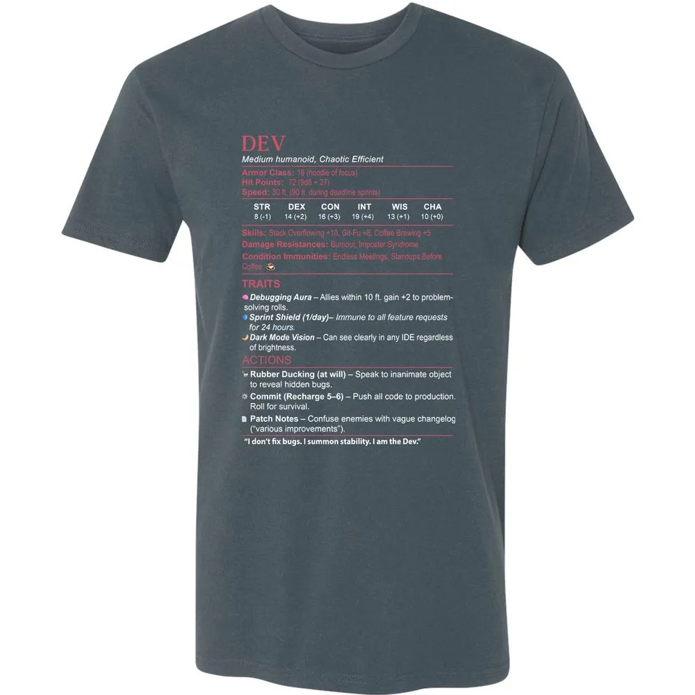 DEV Stats Premium Unisex T-Shirt - Indigo - 15
