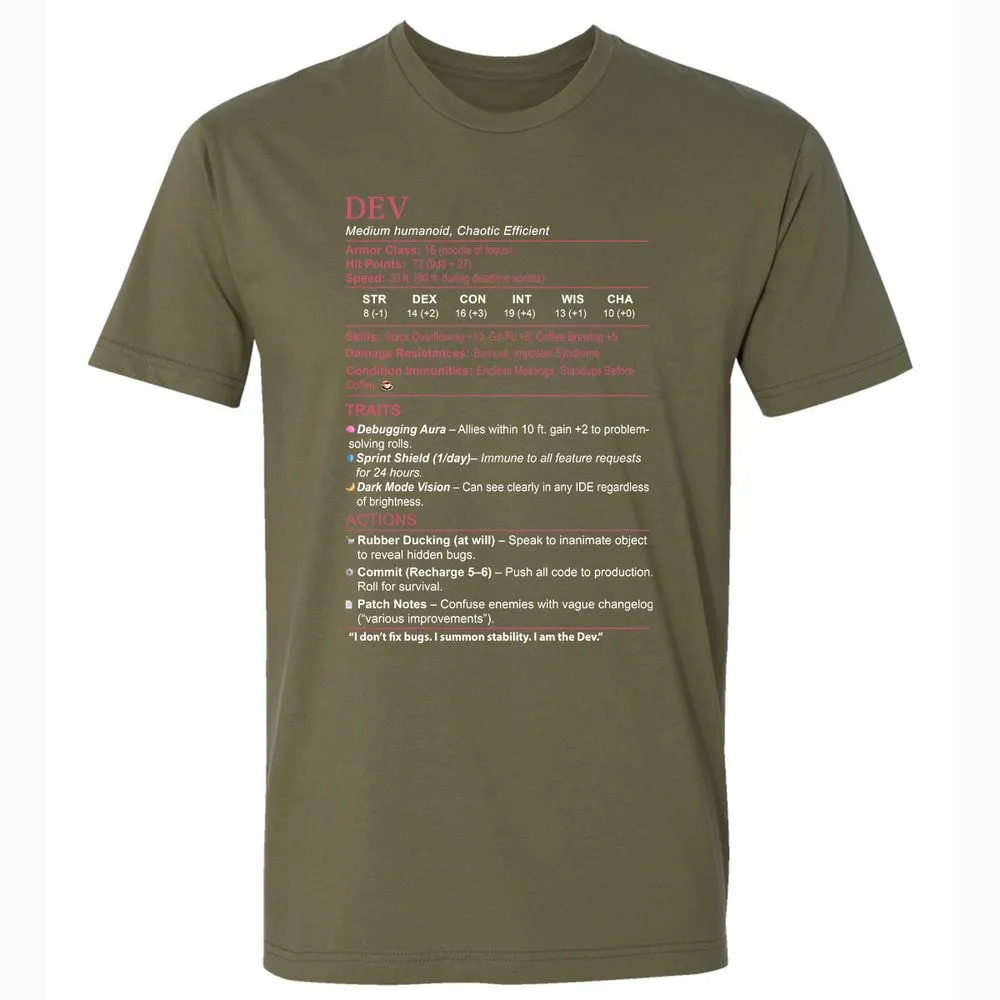 DEV Stats Premium Unisex T-Shirt - Military Green - 5
