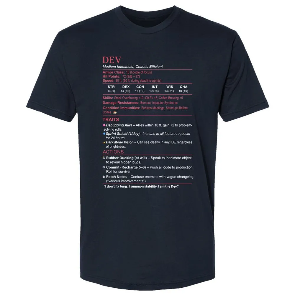 DEV Stats Premium Unisex T-Shirt - Midnight Navy - 2