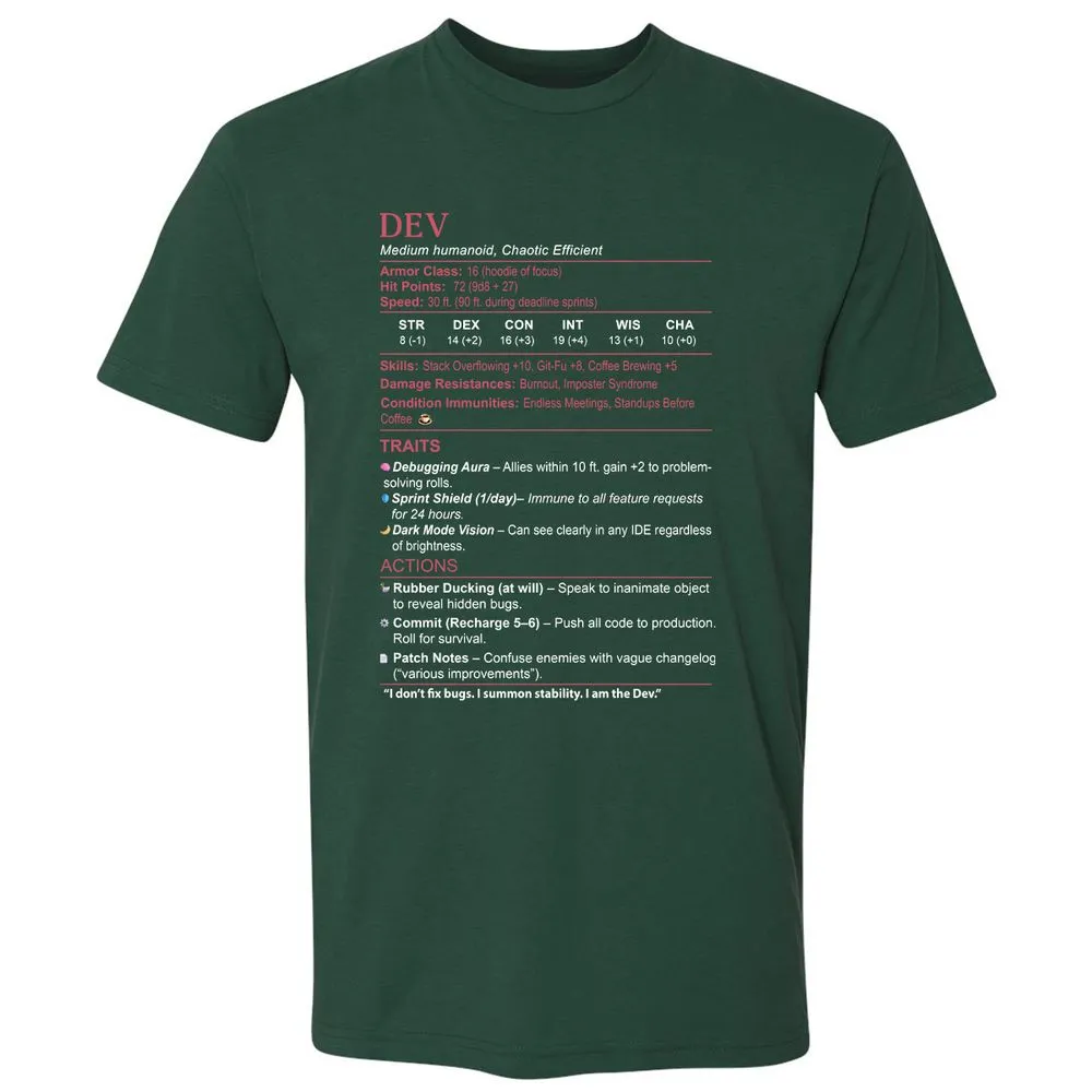 DEV Stats Premium Unisex T-Shirt - Forest Green - 13