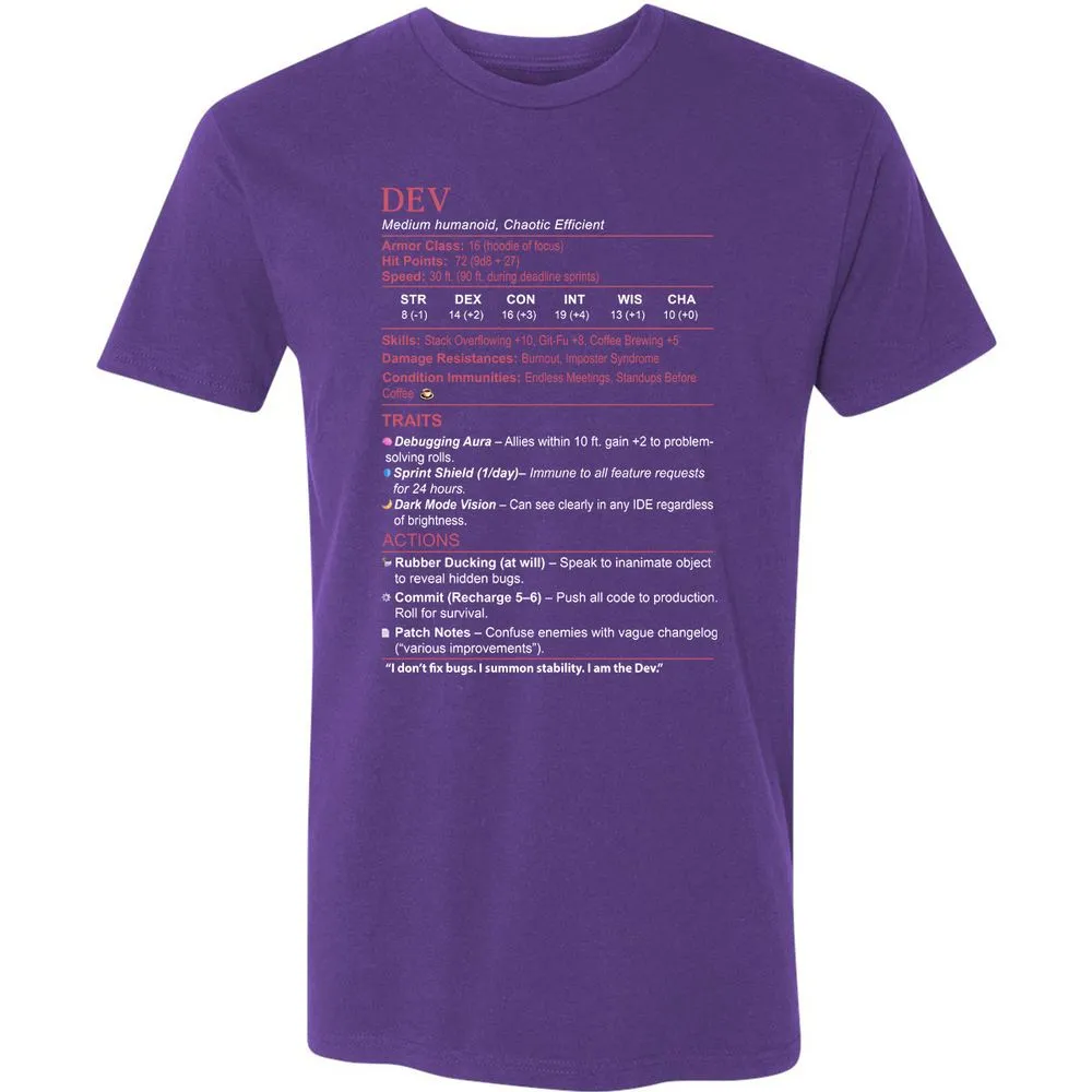 DEV Stats Premium Unisex T-Shirt - Purple Rush - 7