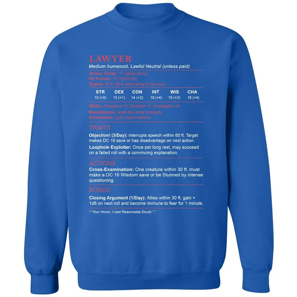 Lawyer Stats Classic Unisex Sweatshirt - Royal - 9