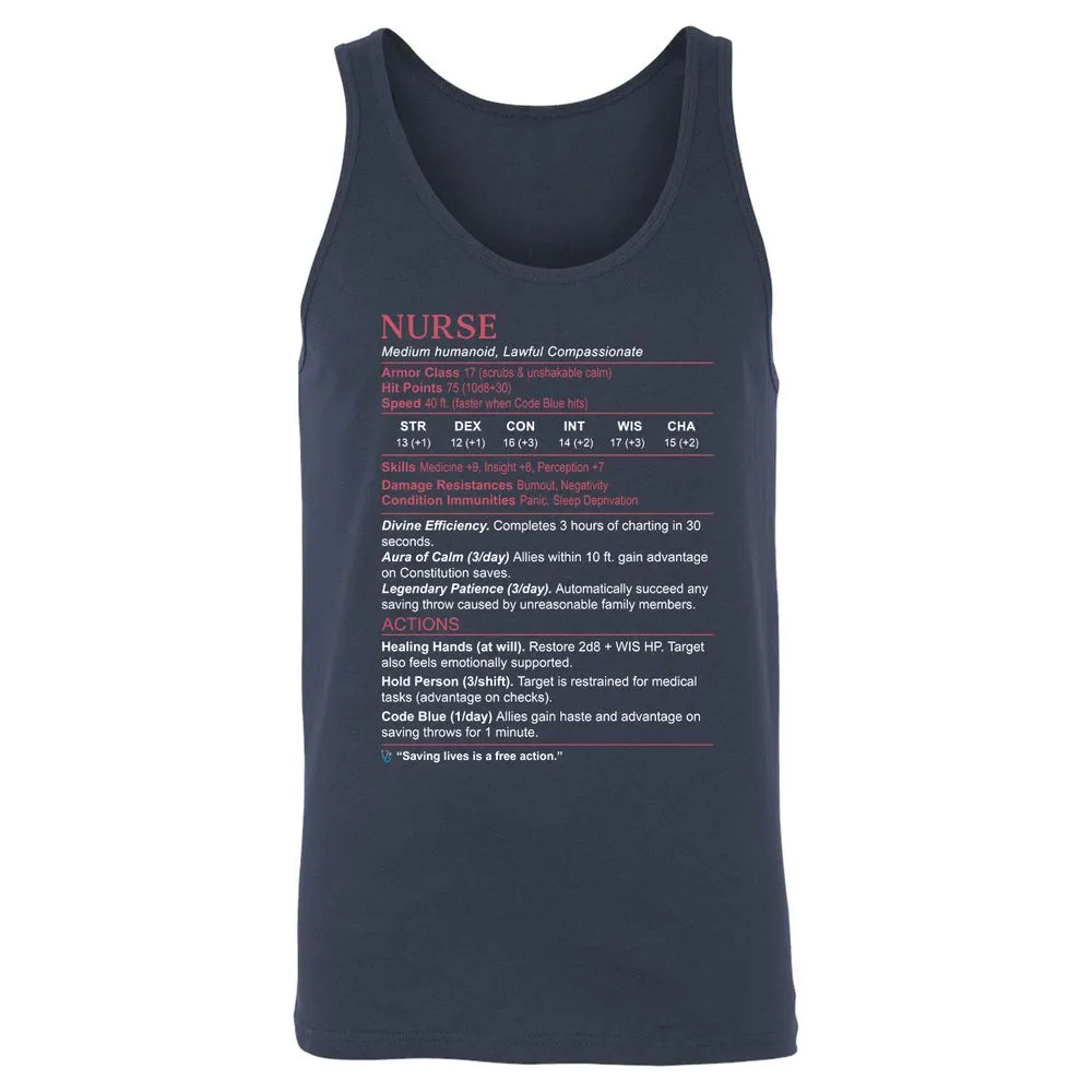 Nurse Stats 3 Unisex Jersey Tank - Navy - 2