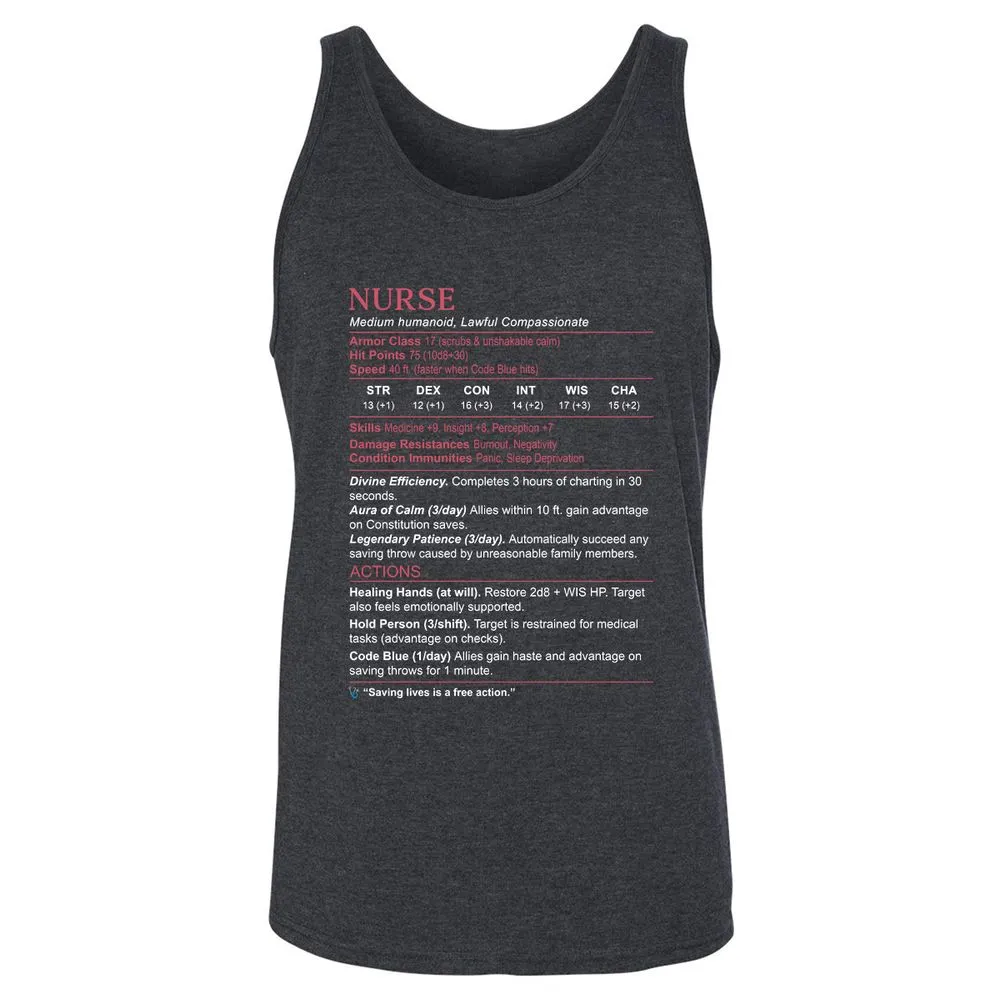 Nurse Stats 3 Unisex Jersey Tank - Dark Grey Heather - 6