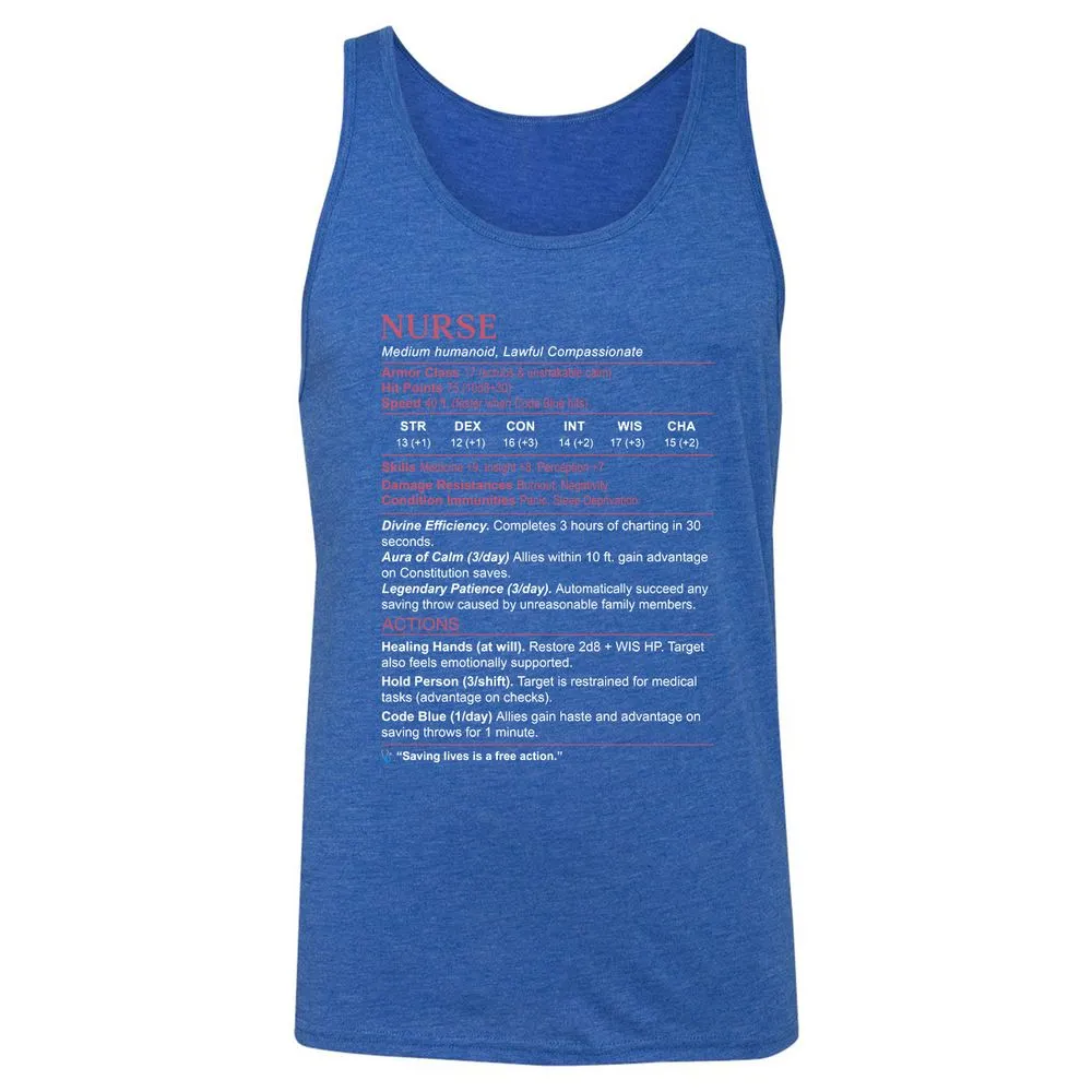 Nurse Stats 3 Unisex Jersey Tank - True Royal Triblend - 12