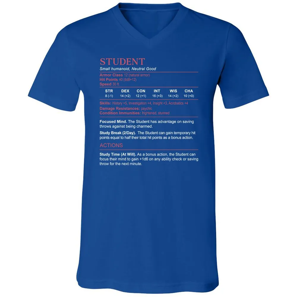 Student Stats Unisex V-Neck T-Shirt - True Royal - 4