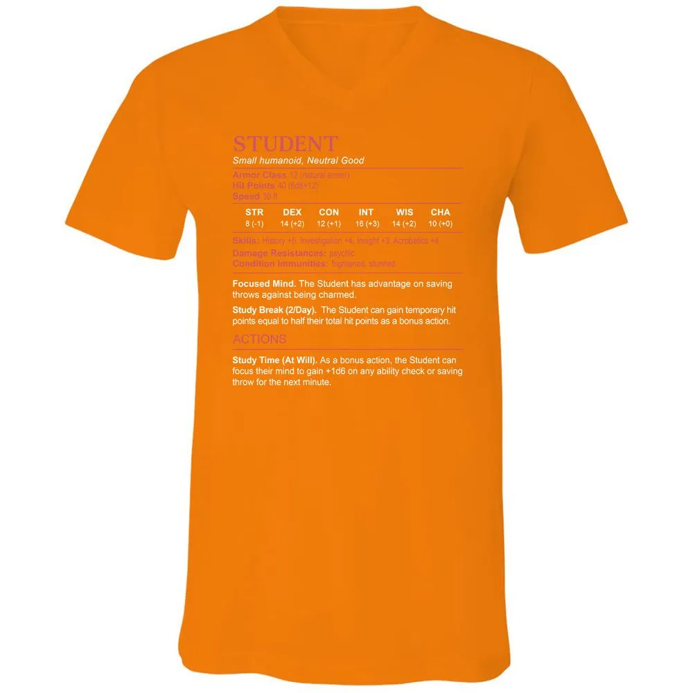 Student Stats Unisex V-Neck T-Shirt - Orange - 11