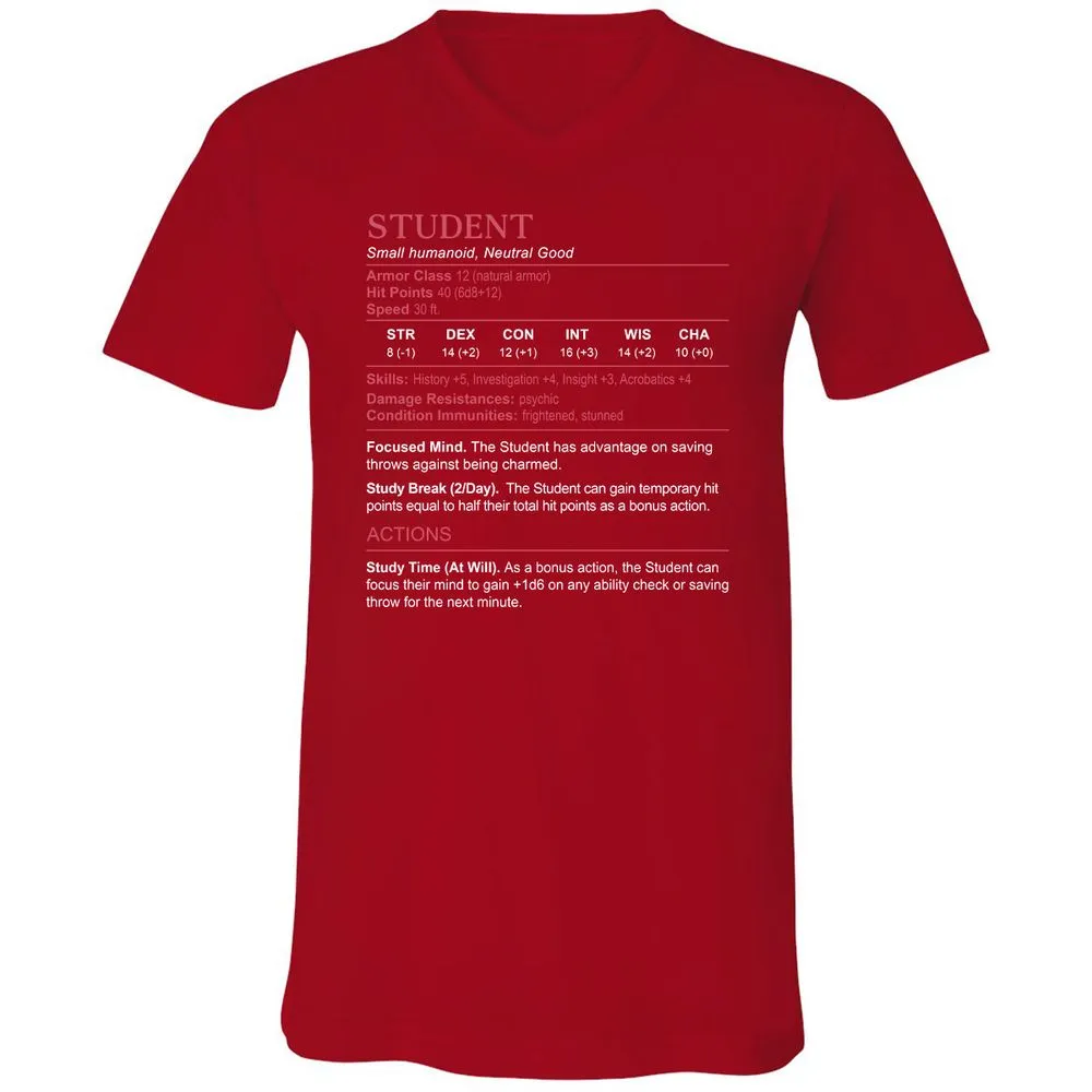 Student Stats Unisex V-Neck T-Shirt - Red - 3