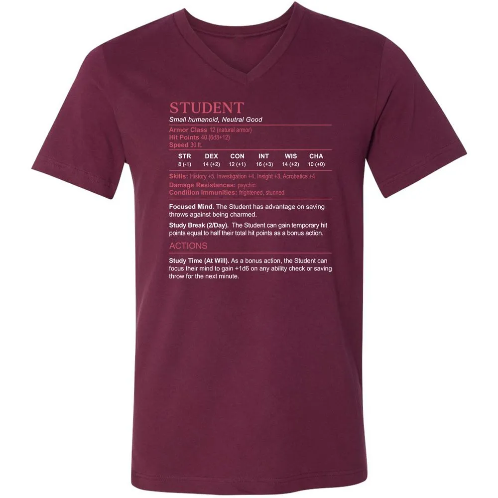 Student Stats Unisex V-Neck T-Shirt - Maroon - 6