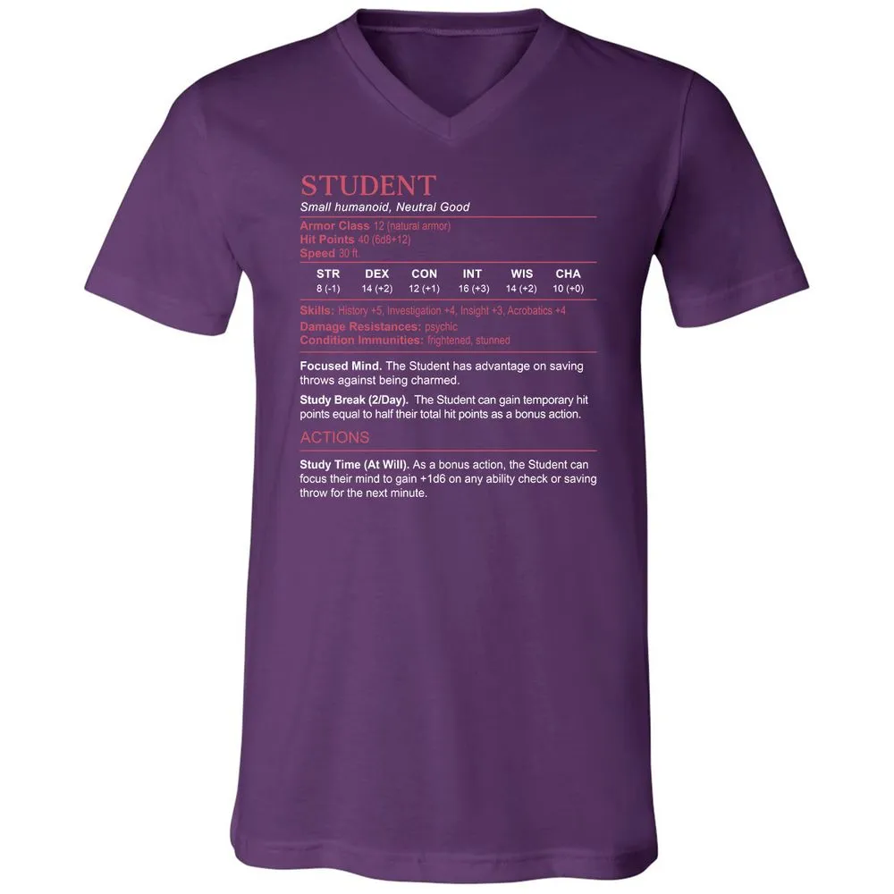 Student Stats Unisex V-Neck T-Shirt - Team Purple - 9