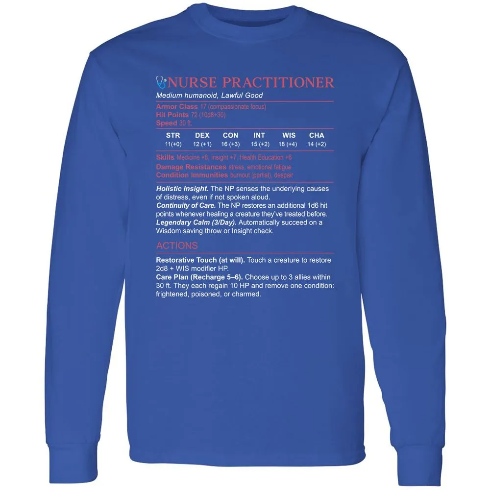 Nurse Practitioner Stats Long Sleeve T-Shirt - Royal - 8