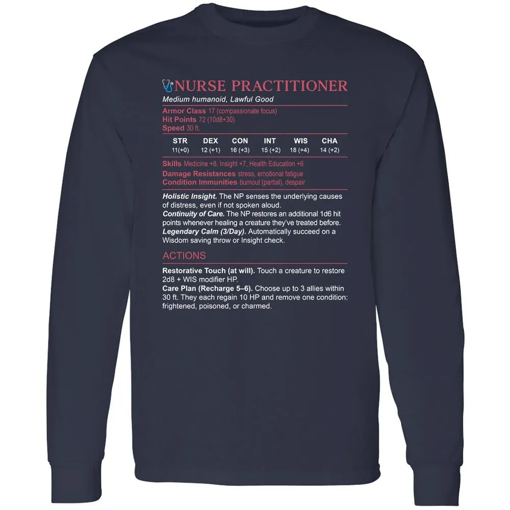 Nurse Practitioner Stats Long Sleeve T-Shirt - Navy - 2