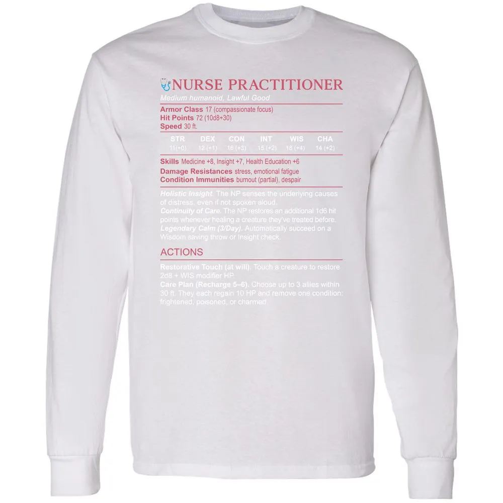 Nurse Practitioner Stats Long Sleeve T-Shirt - White - 5