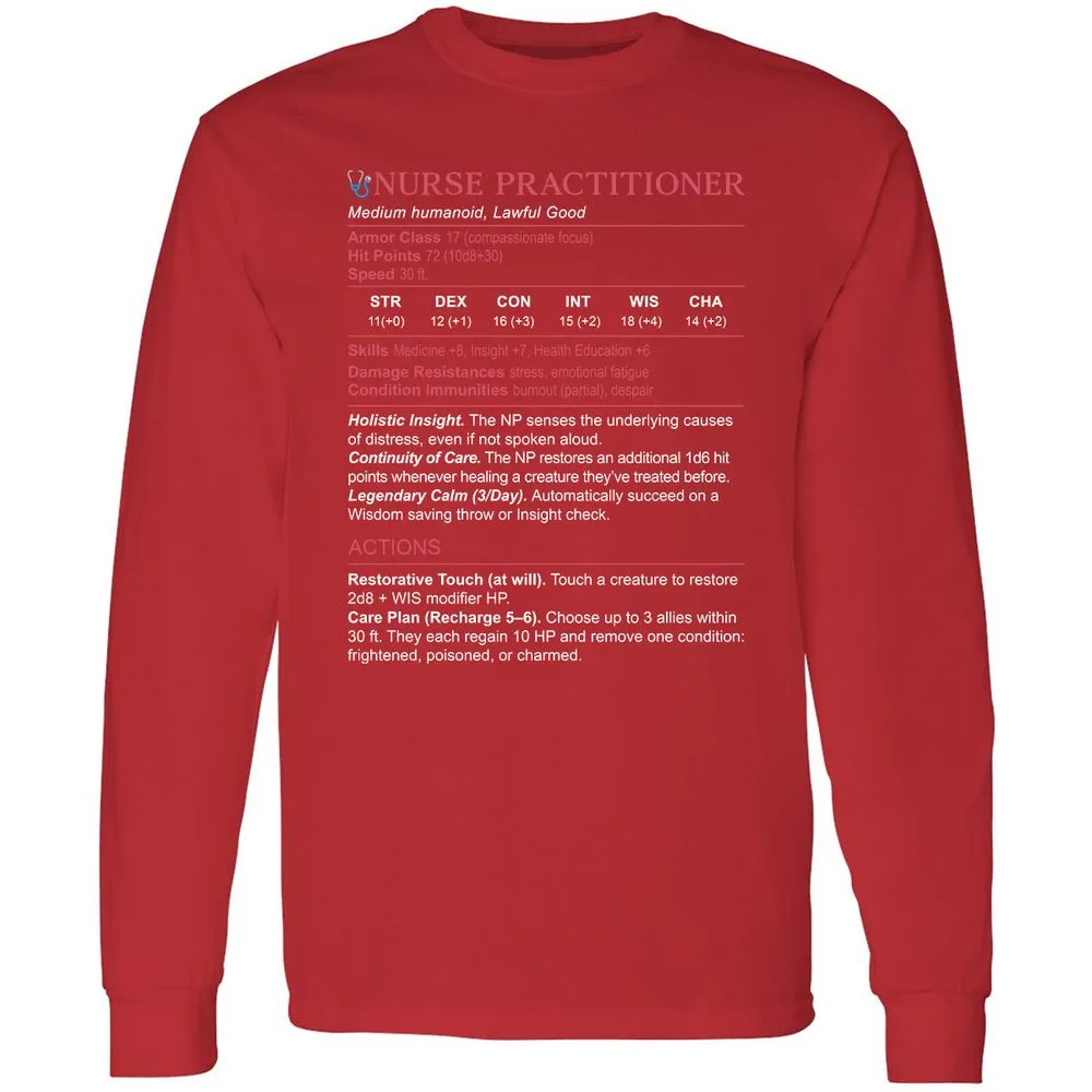 Nurse Practitioner Stats Long Sleeve T-Shirt - Red - 14
