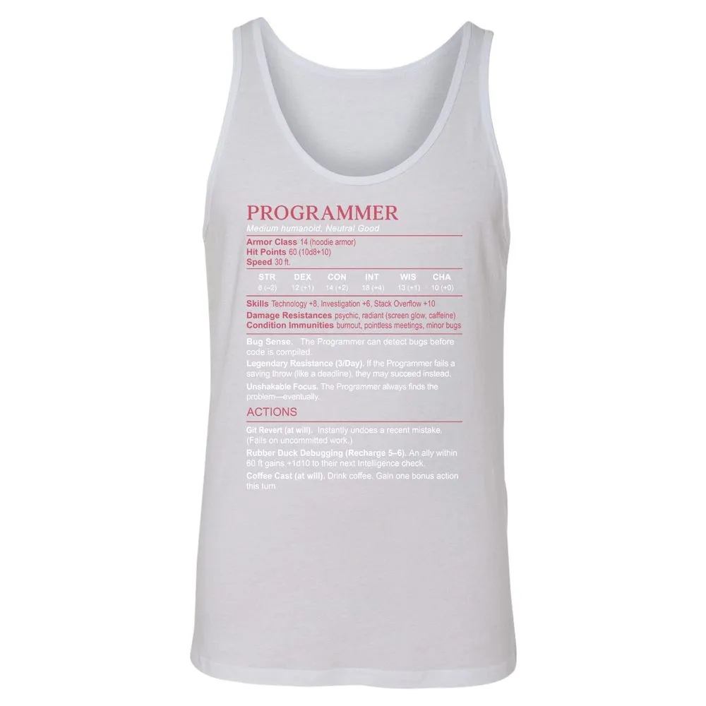 Programmer Stats Unisex Jersey Tank - White - 14