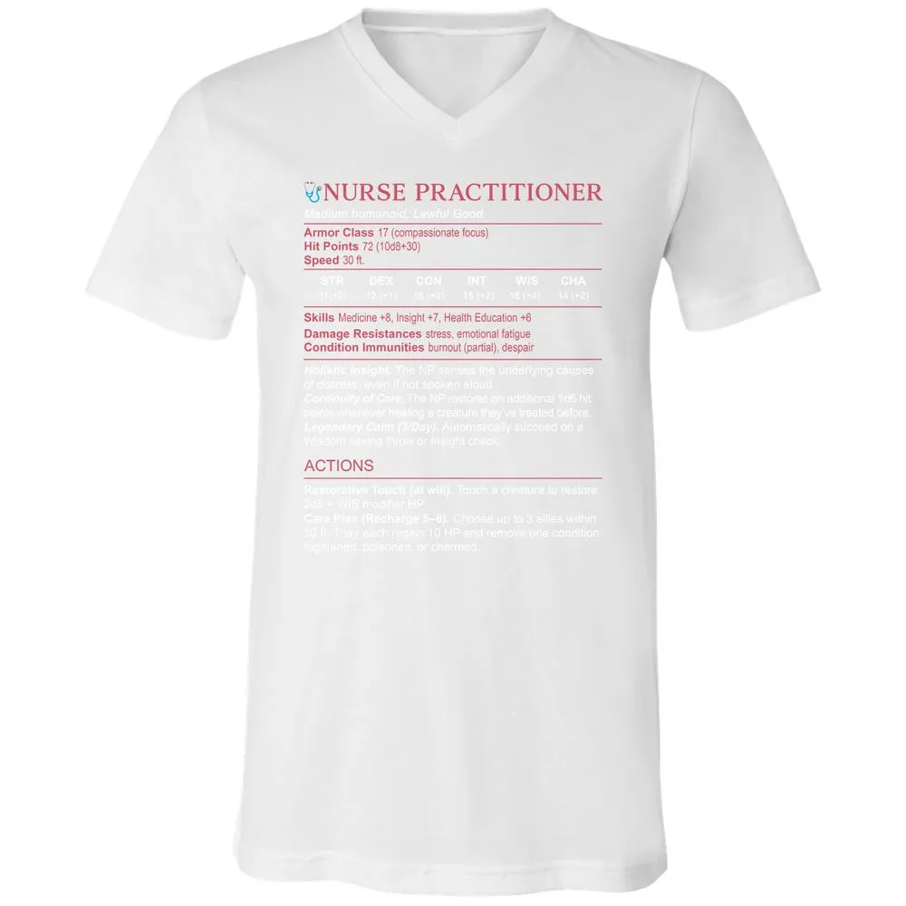 Nurse Practitioner Stats Unisex V-Neck T-Shirt - White - 5