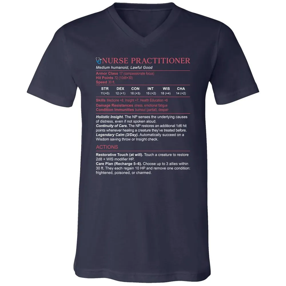 Nurse Practitioner Stats Unisex V-Neck T-Shirt - Navy - 2