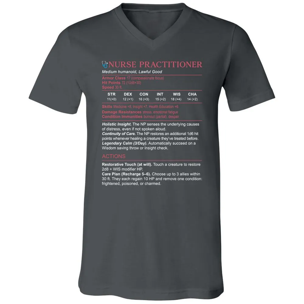 Nurse Practitioner Stats Unisex V-Neck T-Shirt - Asphalt - 12