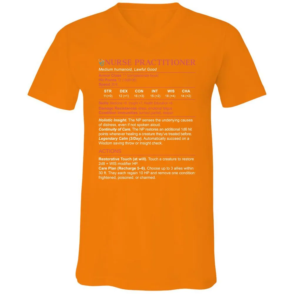 Nurse Practitioner Stats Unisex V-Neck T-Shirt - Orange - 11