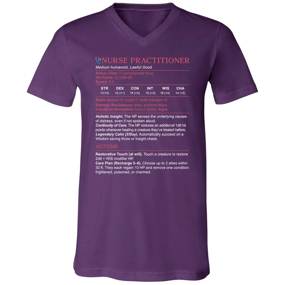 Nurse Practitioner Stats Unisex V-Neck T-Shirt - Team Purple - 9