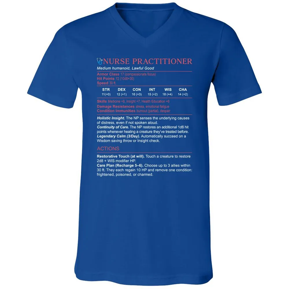 Nurse Practitioner Stats Unisex V-Neck T-Shirt - True Royal - 4