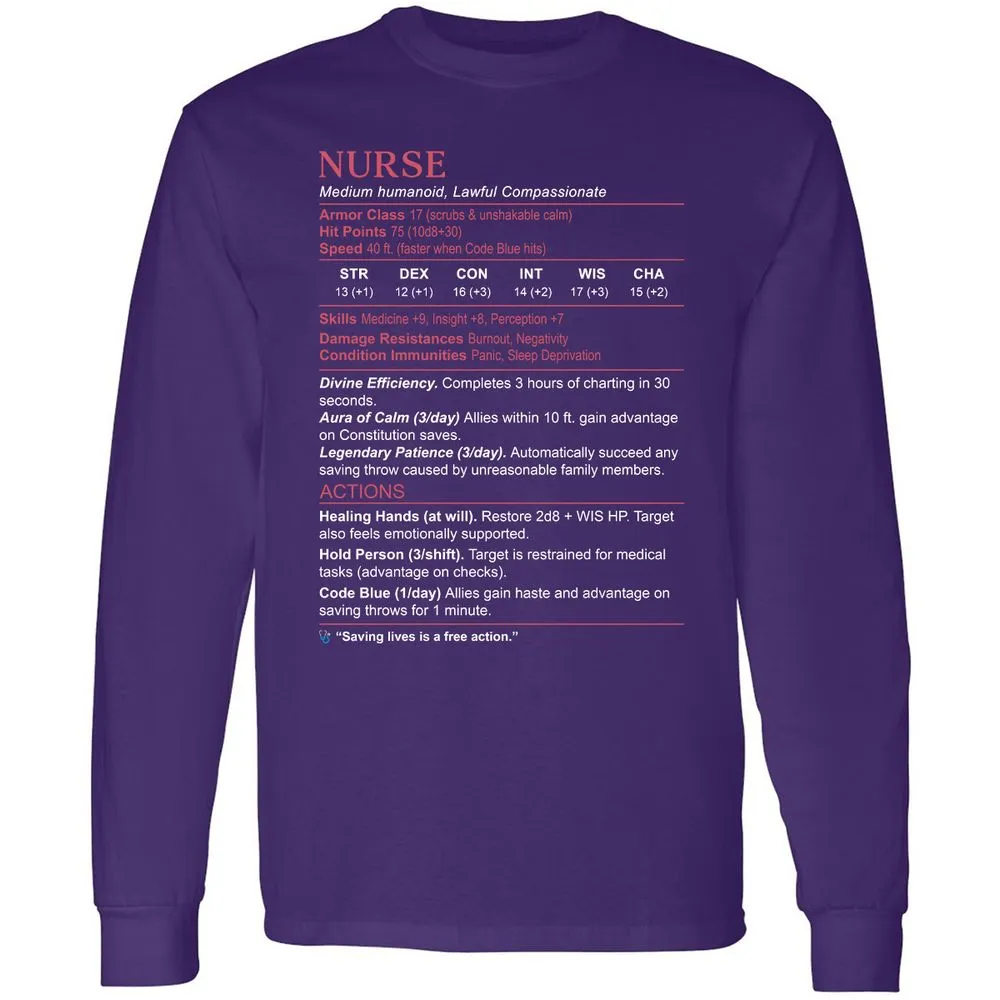 Nurse Stats 3 Long Sleeve T-Shirt - Purple - 13