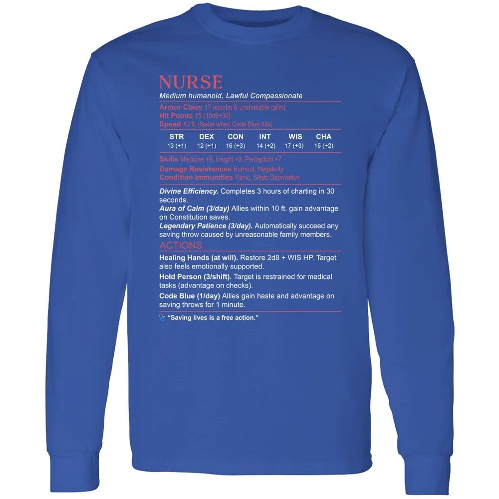 Nurse Stats 3 Long Sleeve T-Shirt - Royal - 8