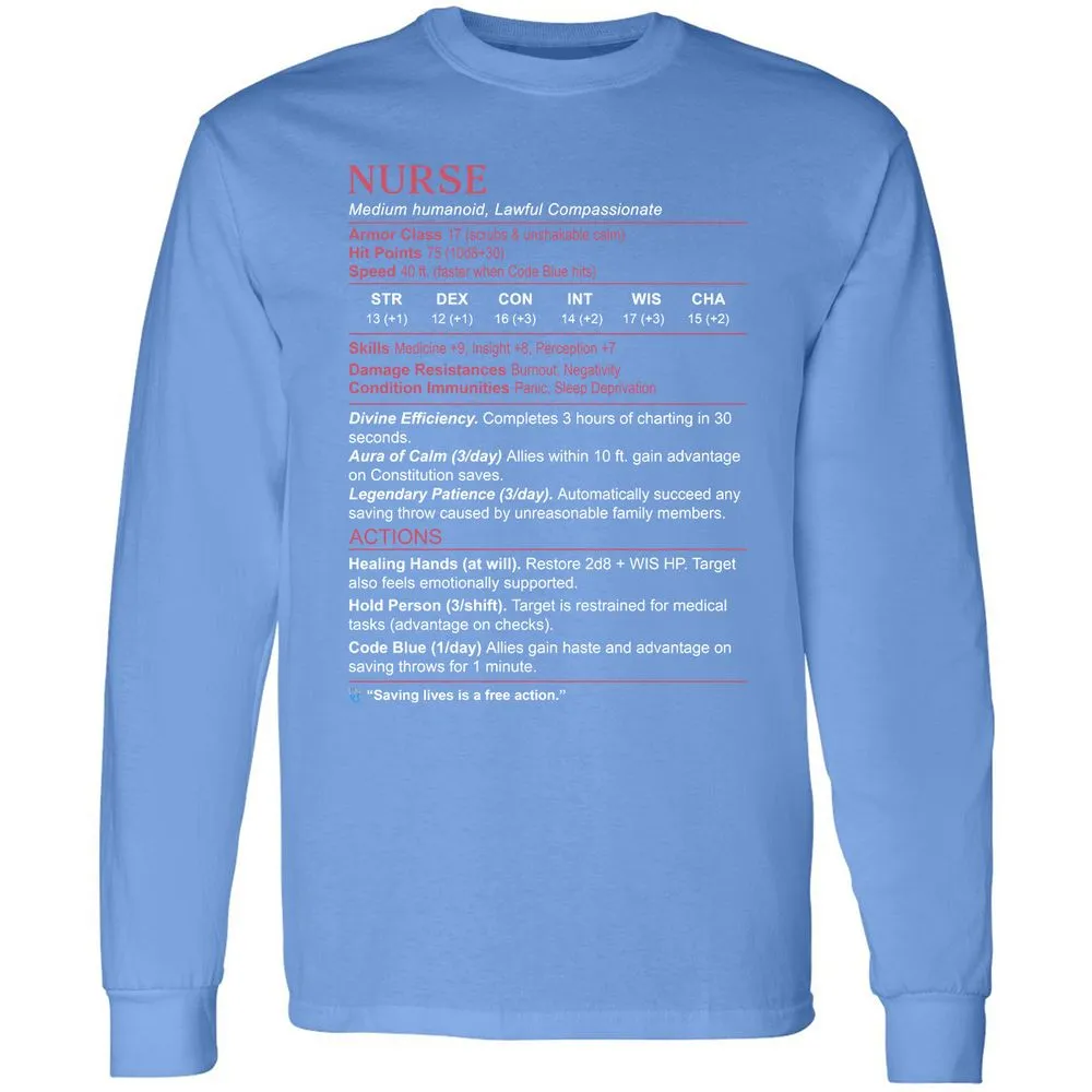 Nurse Stats 3 Long Sleeve T-Shirt - Carolina Blue - 12