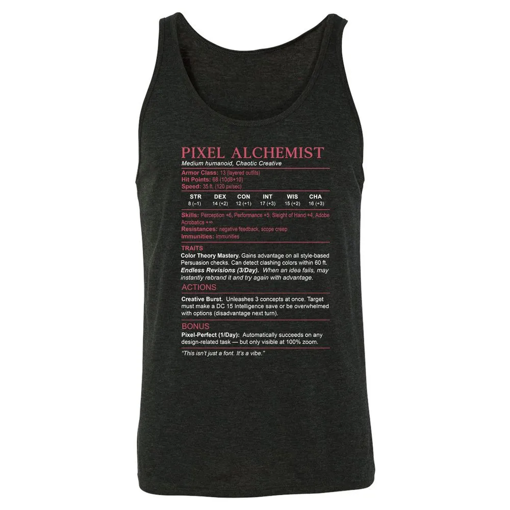 Designer Stats (Pixel Alchemist) Unisex Jersey Tank - Charcoal Black Triblend - 5
