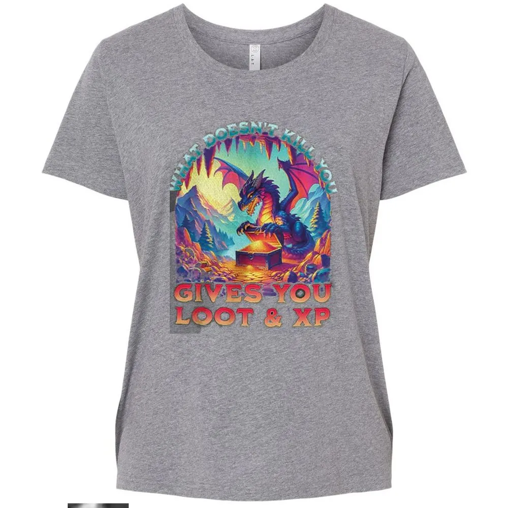 What Doesn't Kill You Give You Loot & XP Ladies Curvy Jersey - Granite Heather - 9