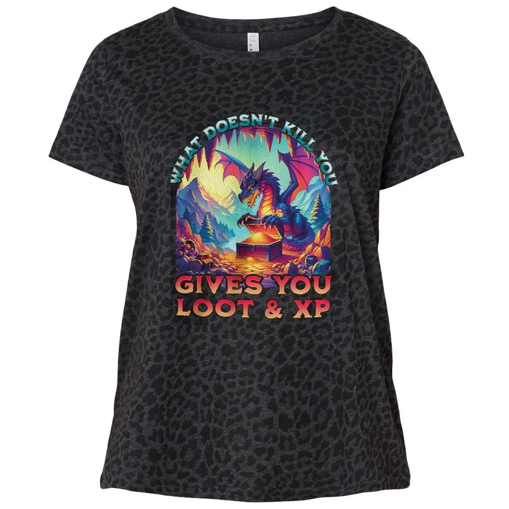 What Doesn't Kill You Give You Loot & XP Ladies Curvy Jersey - Black Leopard - 11