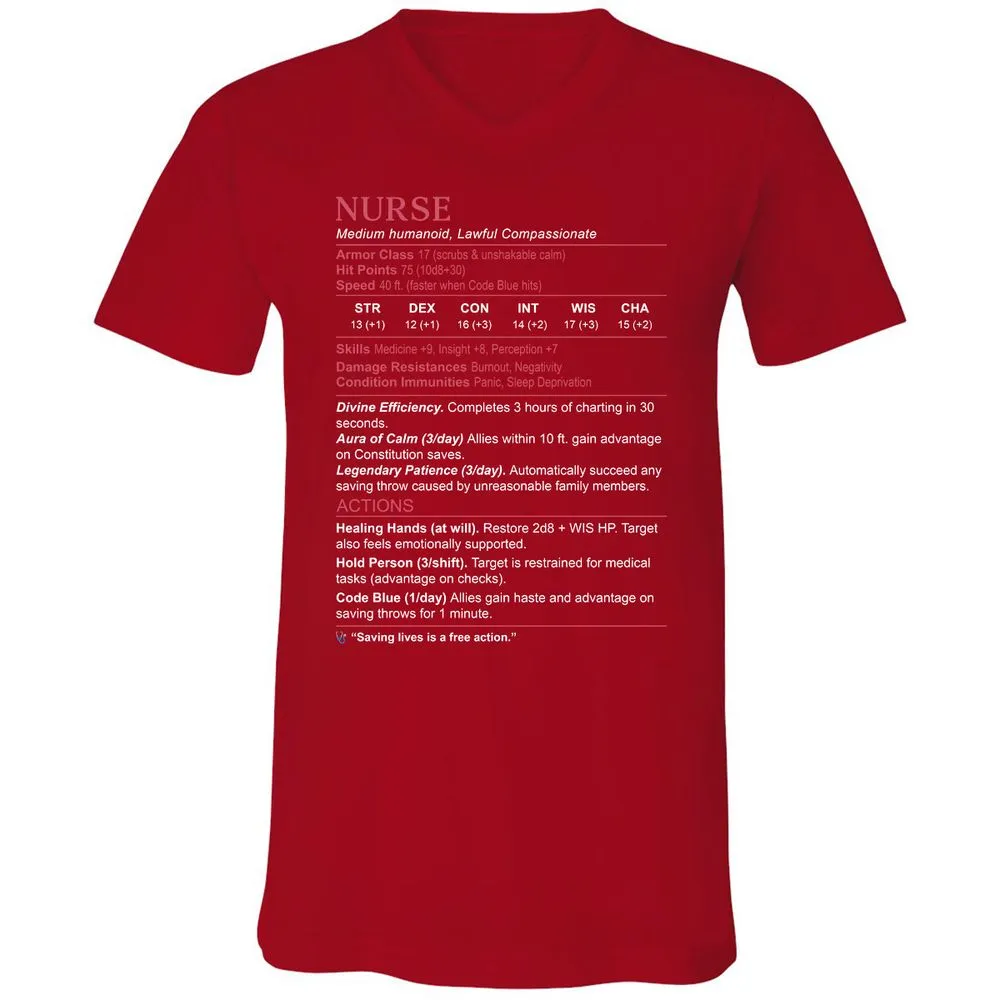 Nurse Stats 3 Unisex V-Neck T-Shirt - Red - 3