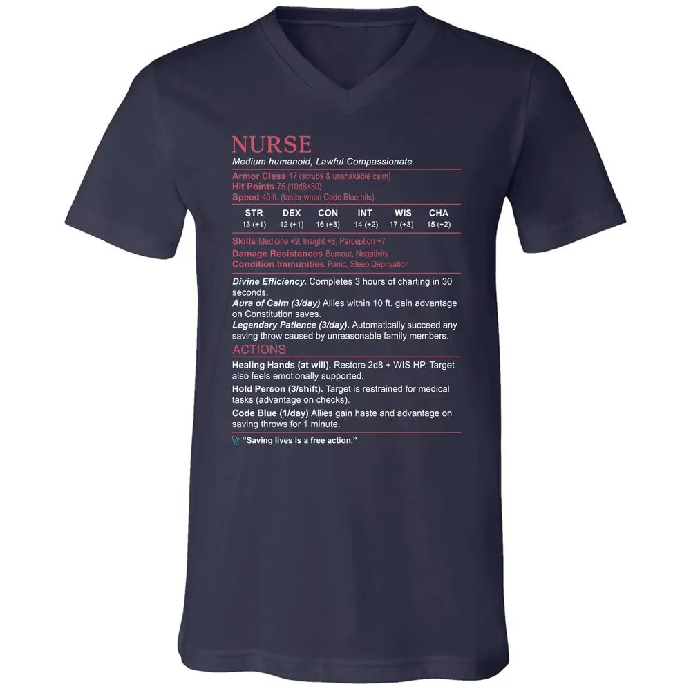 Nurse Stats 3 Unisex V-Neck T-Shirt - Navy - 2