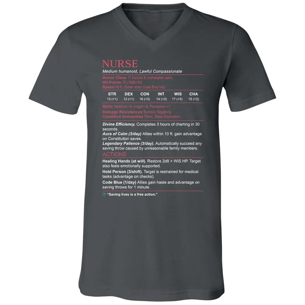 Nurse Stats 3 Unisex V-Neck T-Shirt - Asphalt - 12