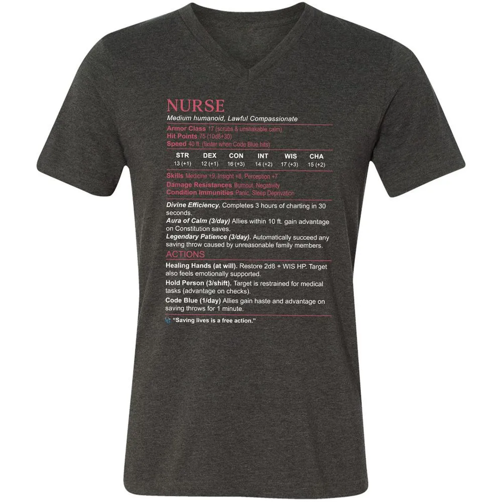 Nurse Stats 3 Unisex V-Neck T-Shirt - Dark Grey Heather - 8