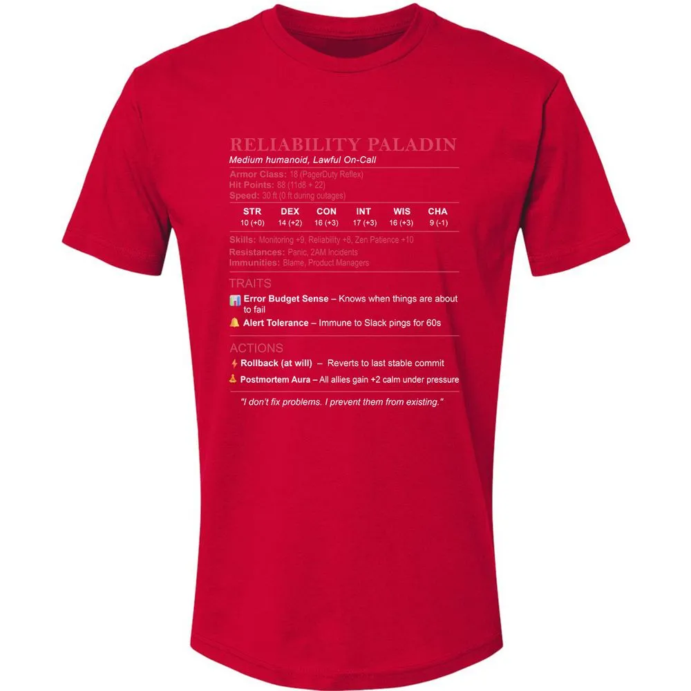 SRE Stats (Reliability Paladin) Premium Unisex T-Shirt - Red - 6