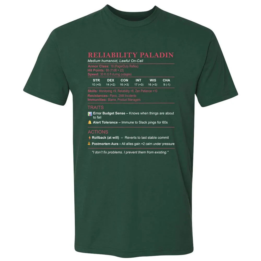 SRE Stats (Reliability Paladin) Premium Unisex T-Shirt - Forest Green - 13