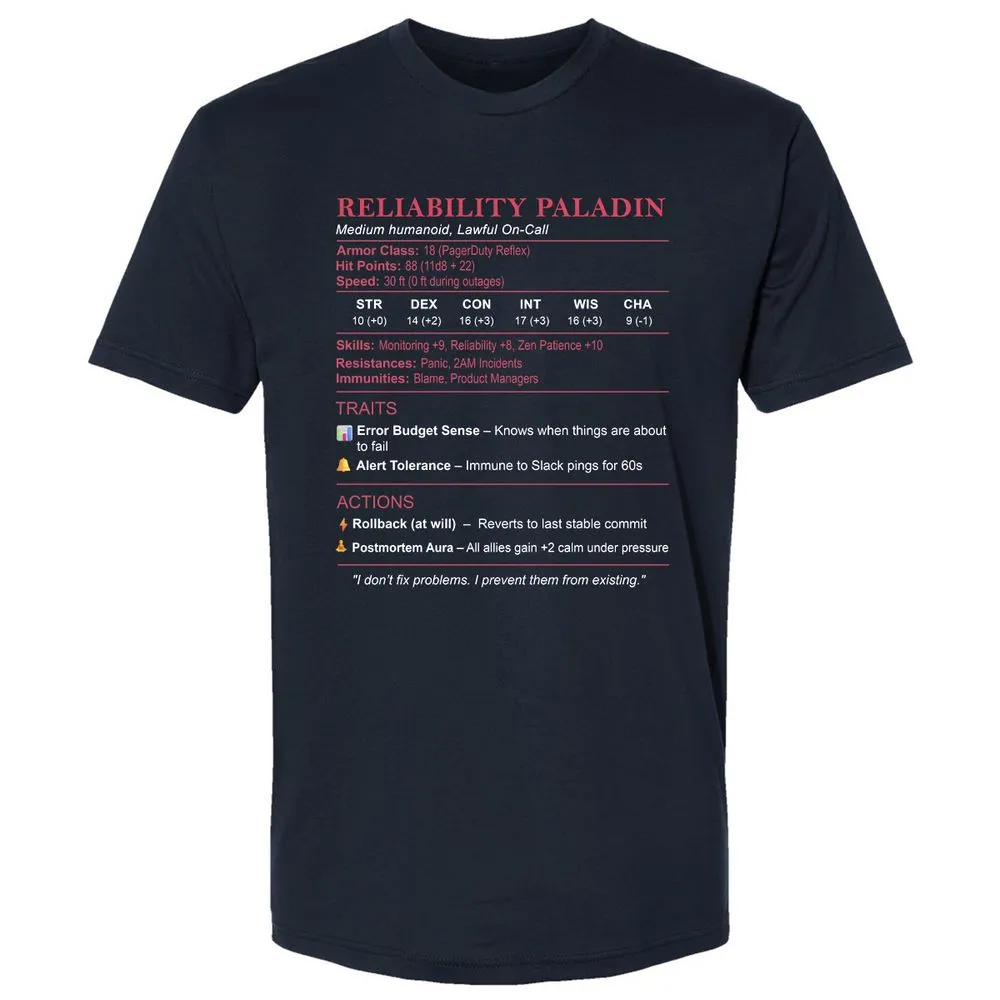 SRE Stats (Reliability Paladin) Premium Unisex T-Shirt - Midnight Navy - 2