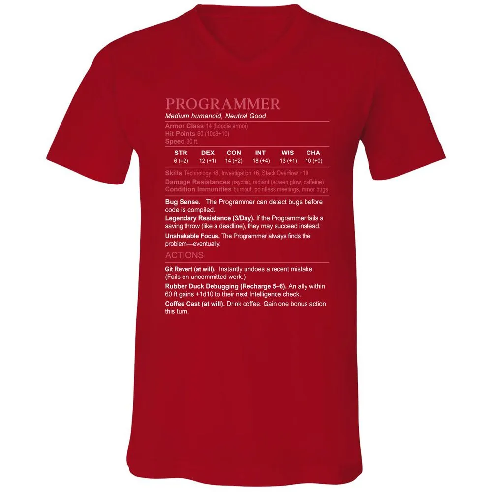 Programmer Stats Unisex V-Neck T-Shirt - Red - 3
