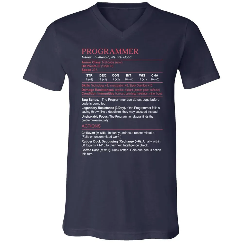 Programmer Stats Unisex V-Neck T-Shirt - Navy - 2