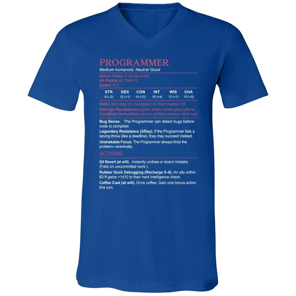 Programmer Stats Unisex V-Neck T-Shirt - True Royal - 4
